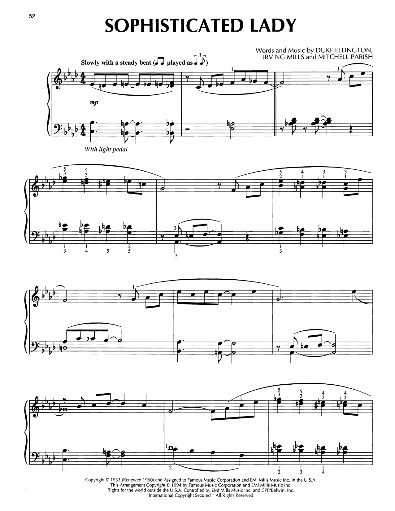 Duke Ellington Sophisticated Lady (arr. Bill Boyd) sheet music notes and chords arranged for Piano Solo