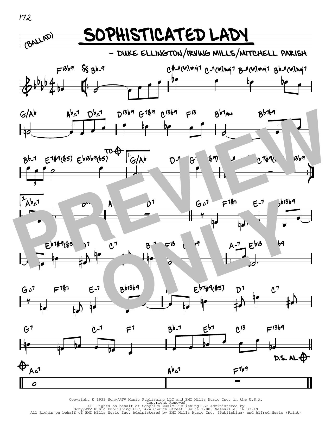 Duke Ellington Sophisticated Lady (arr. David Hazeltine) sheet music notes and chords arranged for Real Book – Enhanced Chords