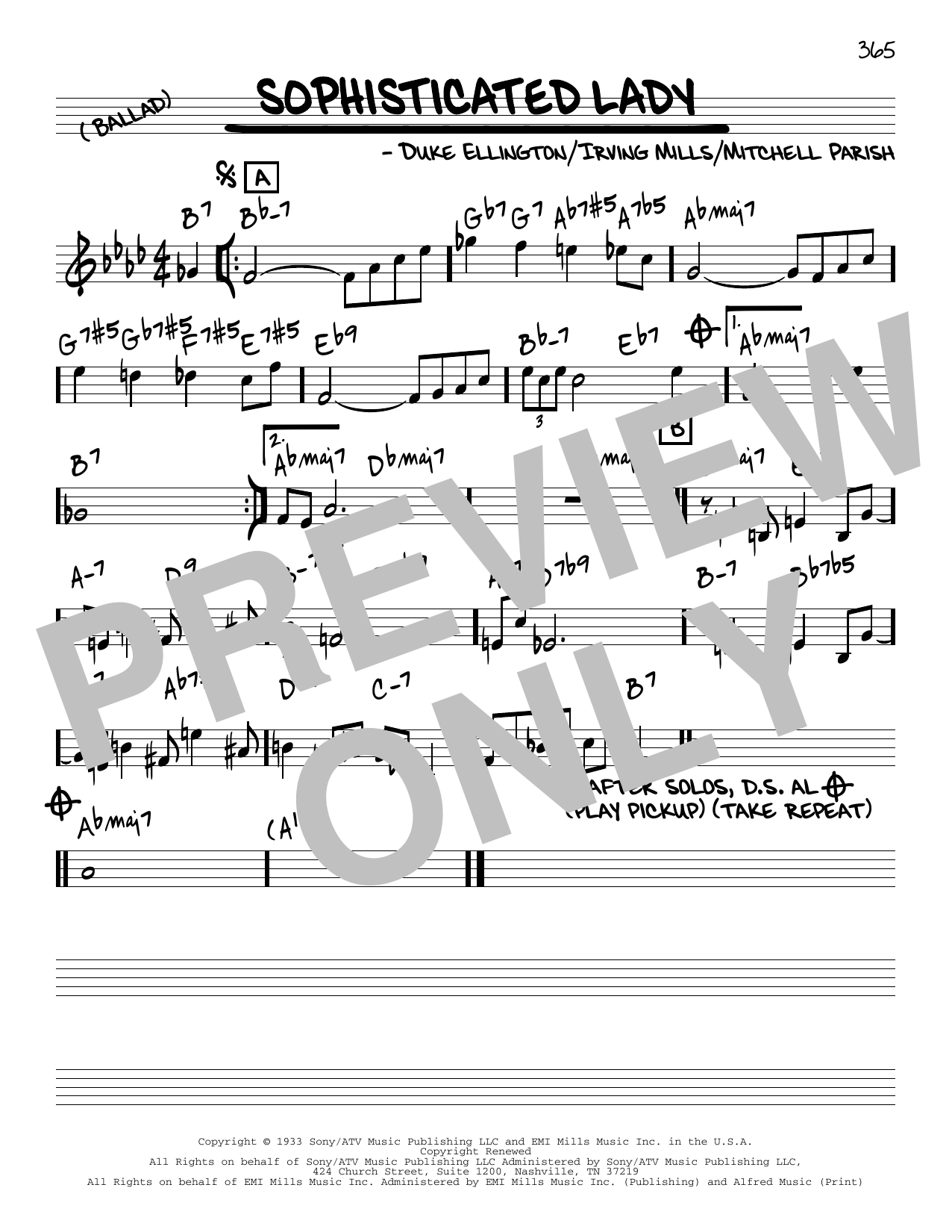 Duke Ellington Sophisticated Lady [Reharmonized version] (arr. Jack Grassel) sheet music notes and chords arranged for Real Book – Melody & Chords