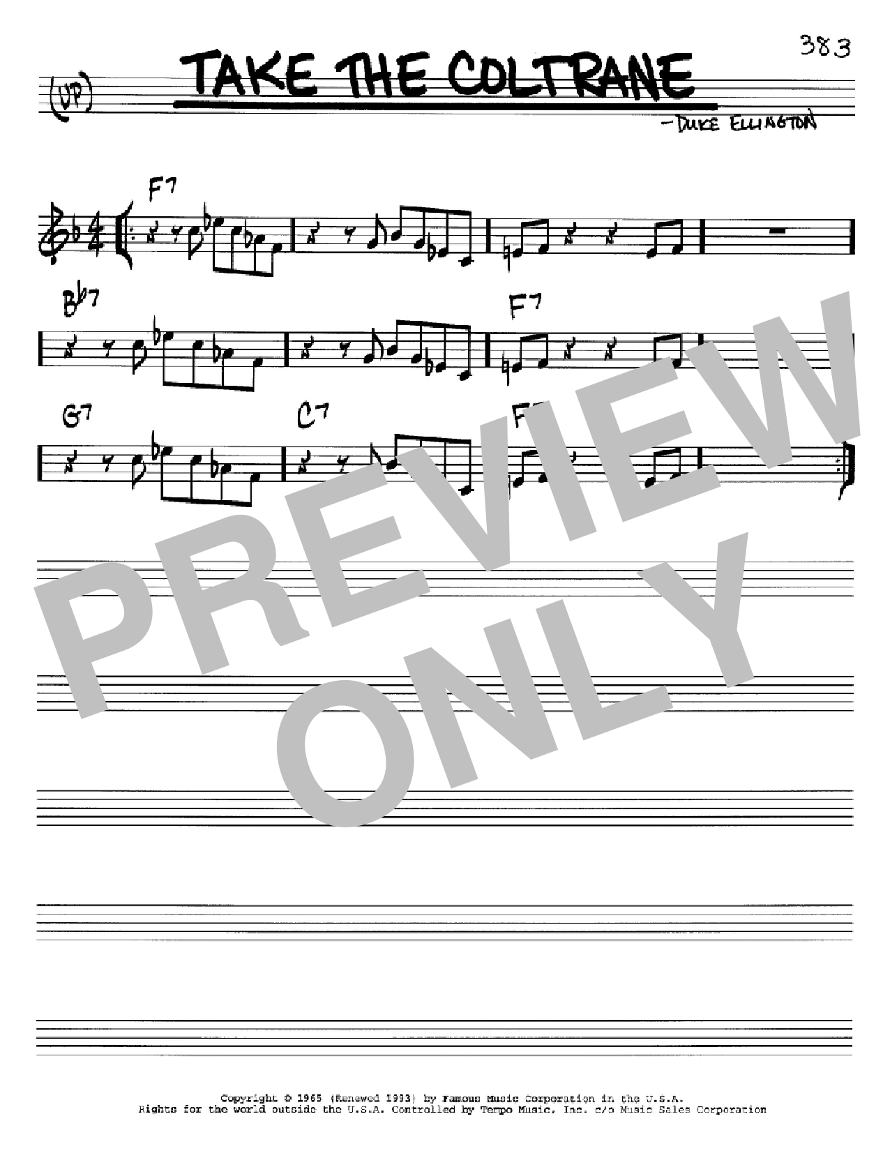 Duke Ellington Take The Coltrane sheet music notes and chords arranged for Real Book – Melody & Chords – Bass Clef Instruments