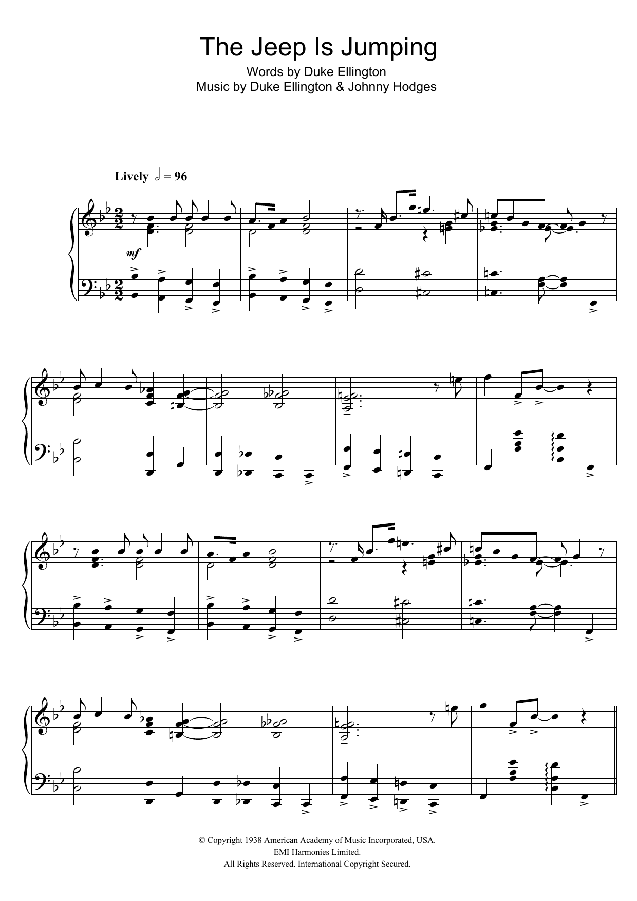 Duke Ellington The Jeep Is Jumping sheet music notes and chords arranged for Piano Solo