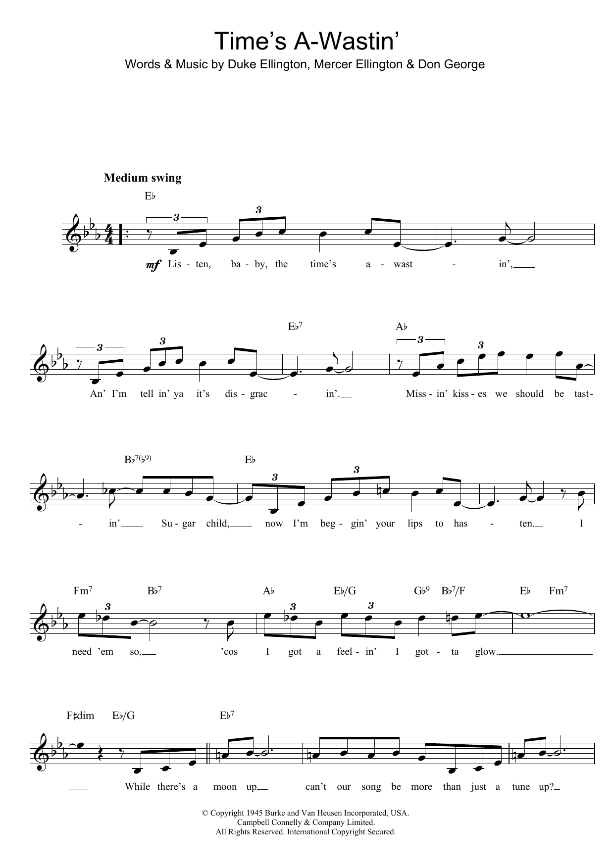 Duke Ellington Time's A Wastin' sheet music notes and chords arranged for Lead Sheet / Fake Book