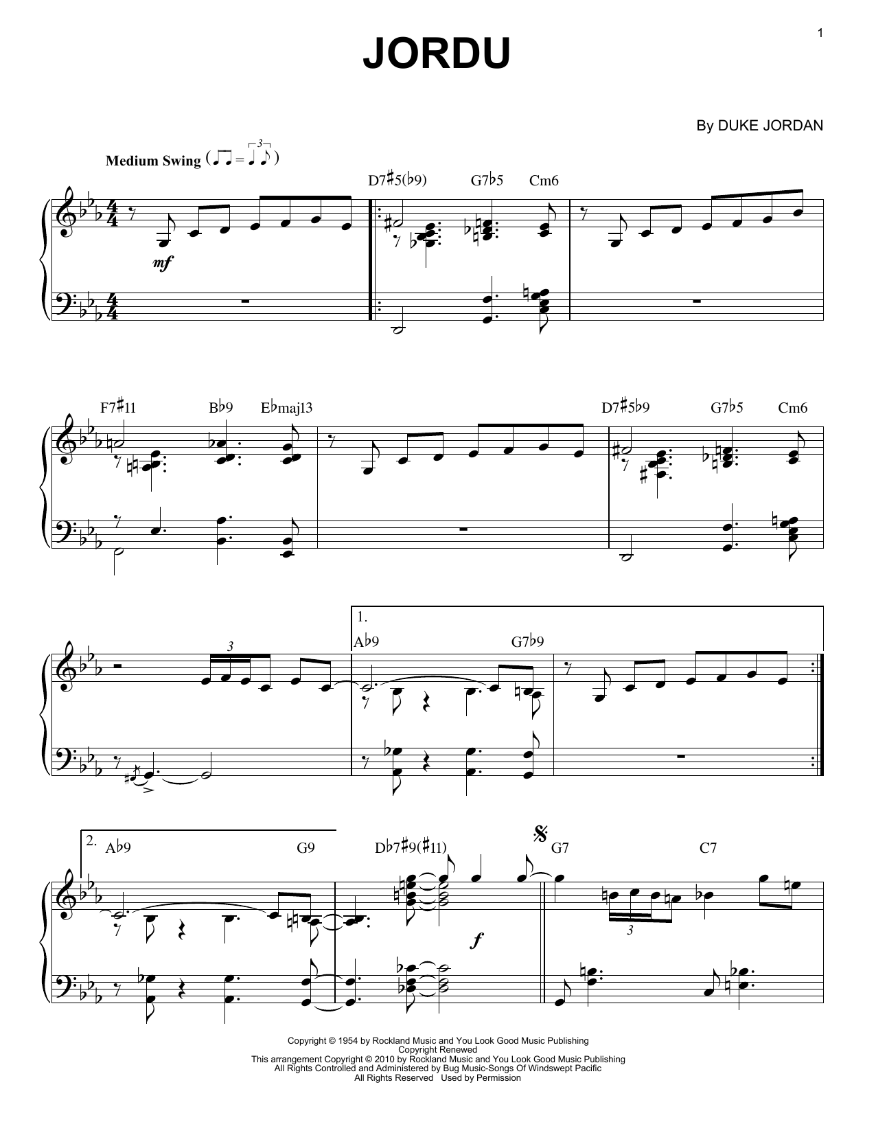 Duke Jordan Jordu (arr. Brent Edstrom) sheet music notes and chords arranged for Piano Solo