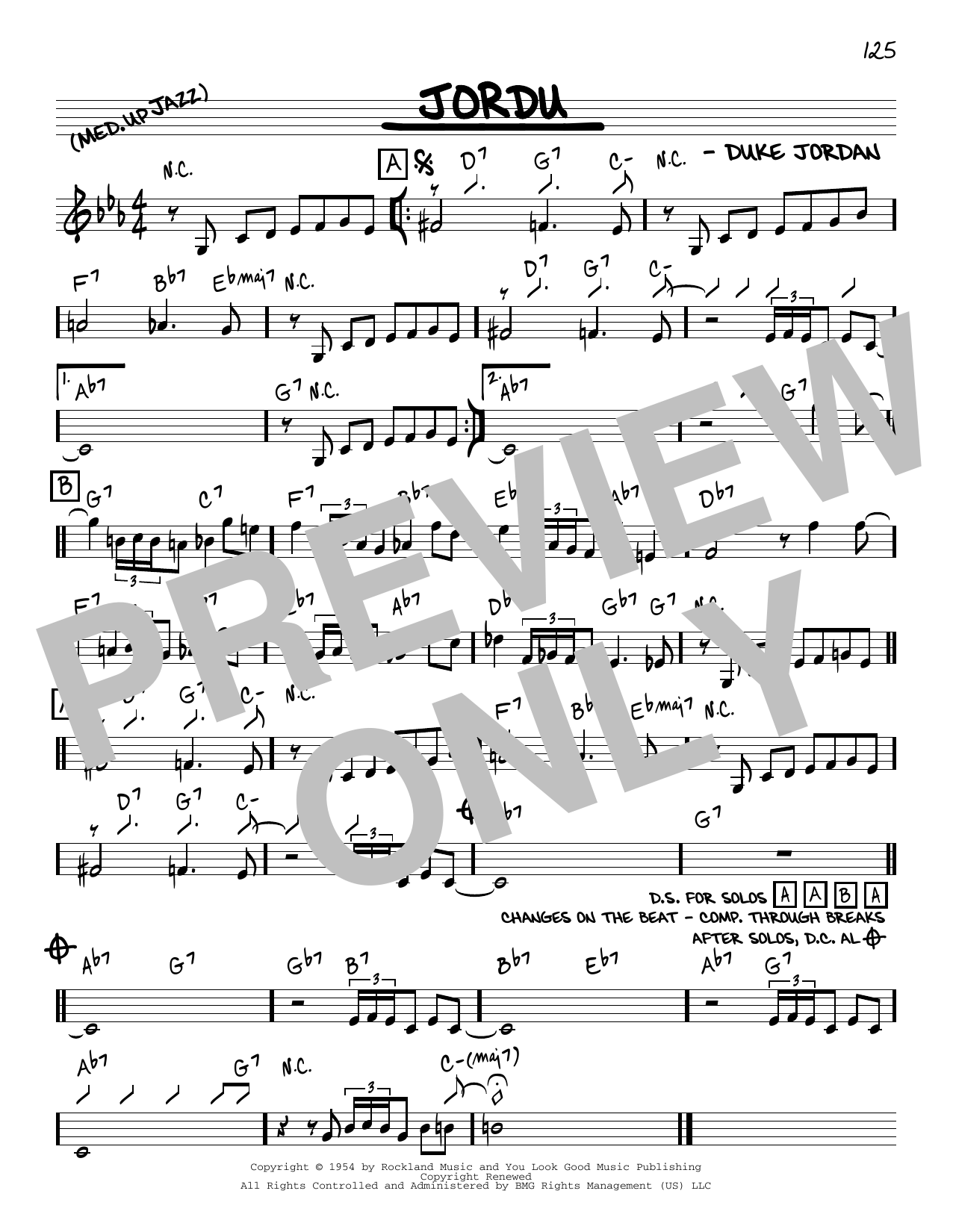 Duke Jordan Jordu sheet music notes and chords arranged for Real Book – Melody & Chords – Bass Clef Instruments
