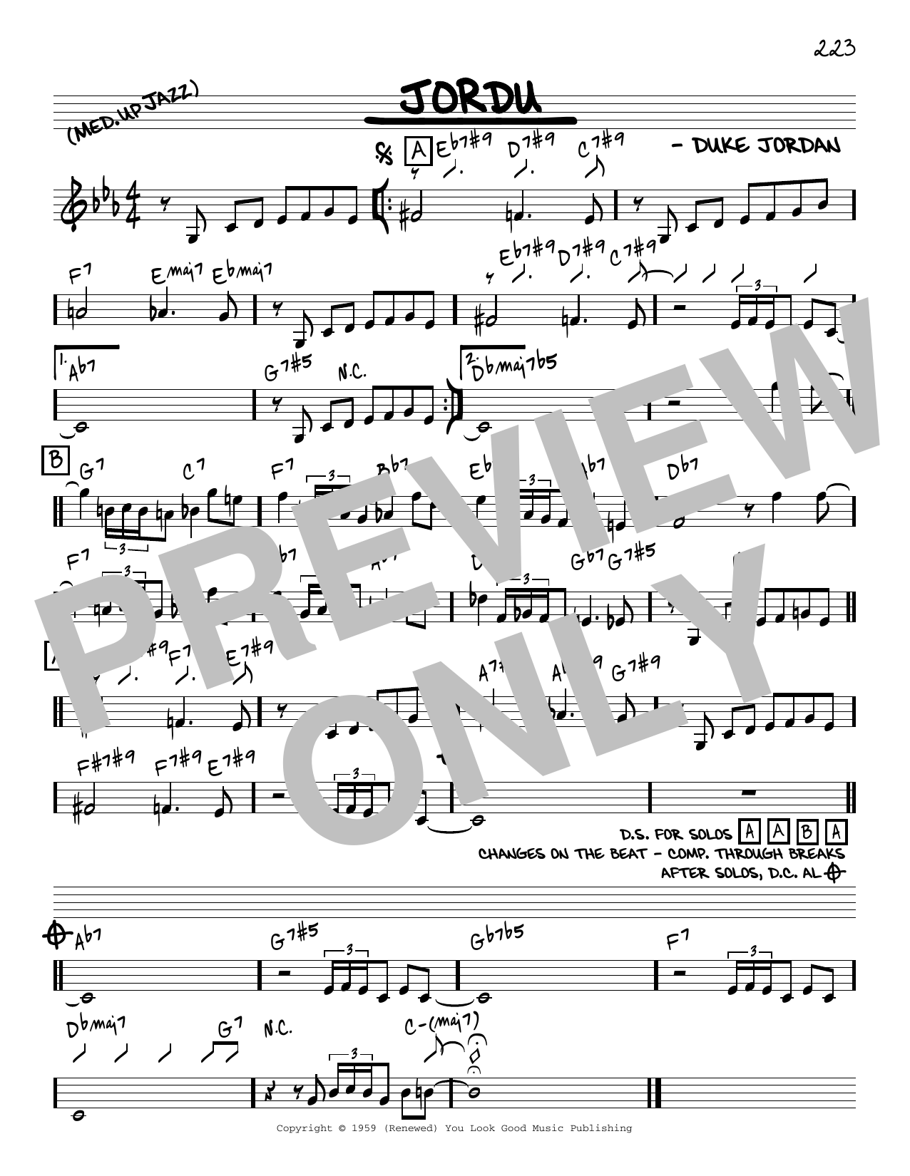 Duke Jordan Jordu [Reharmonized version] (arr. Jack Grassel) sheet music notes and chords arranged for Real Book – Melody & Chords