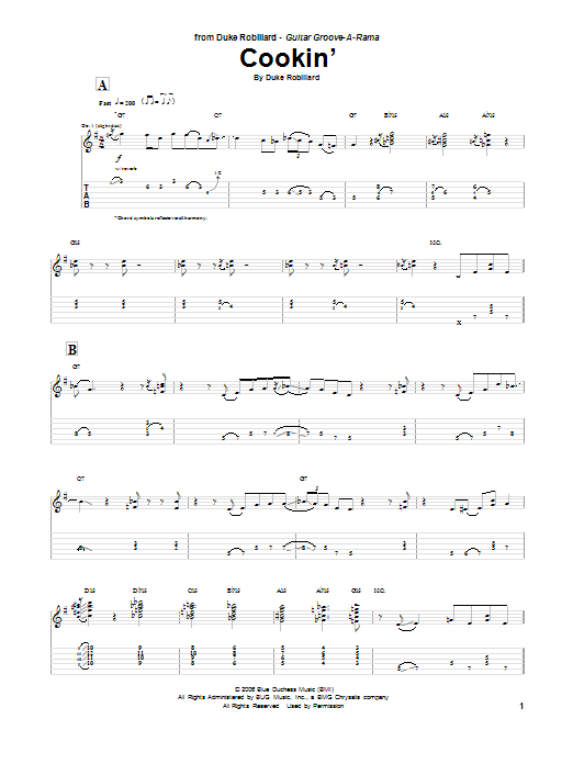 Duke Robillard Cookin' sheet music notes and chords arranged for Guitar Tab