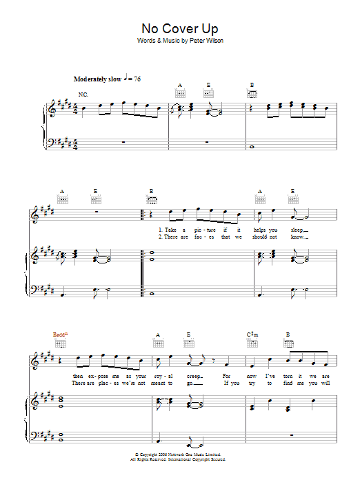 Duke Special No Cover Up sheet music notes and chords arranged for Piano, Vocal & Guitar Chords