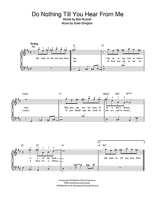 Duke Ellington Do Nothin' Till You Hear From Me (Concerto For Cootie) sheet music notes and chords arranged for Beginner Piano
