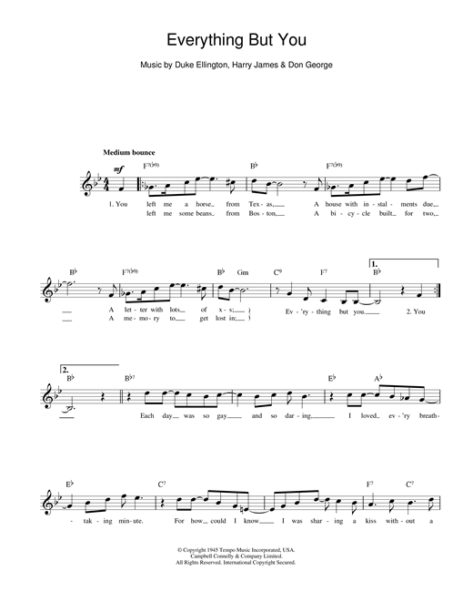 Duke Ellington Everything But You sheet music notes and chords. Download Printable PDF.