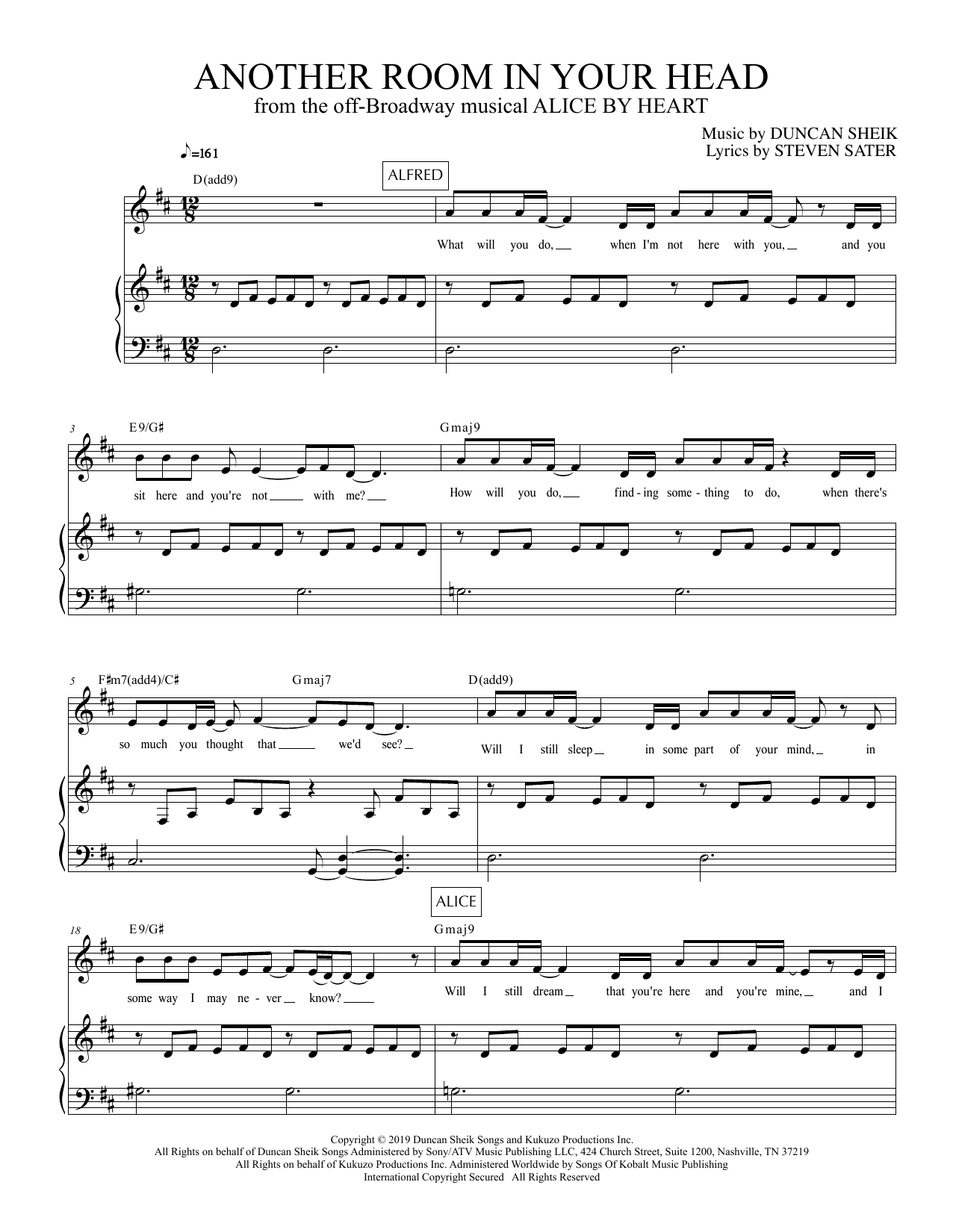 Duncan Sheik and Steven Sater Another Room In Your Head (from Alice By Heart) sheet music notes and chords arranged for Piano & Vocal