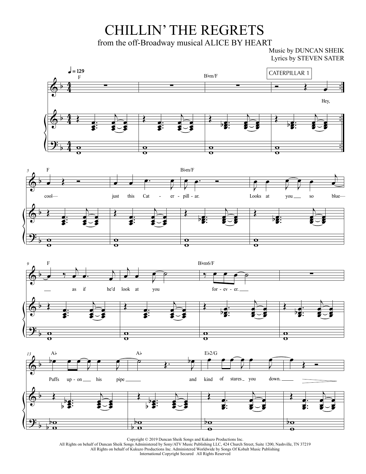 Duncan Sheik and Steven Sater Chillin' The Regrets (from Alice By Heart) sheet music notes and chords arranged for Piano & Vocal