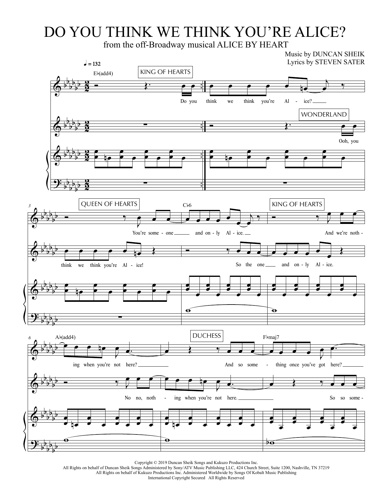 Duncan Sheik and Steven Sater Do You Think We Think You're Alice? (from Alice By Heart) sheet music notes and chords arranged for Piano & Vocal