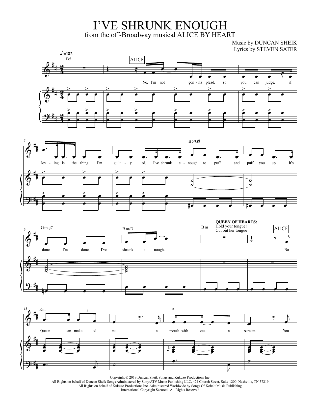 Duncan Sheik and Steven Sater I've Shrunk Enough (from Alice By Heart) sheet music notes and chords arranged for Piano & Vocal