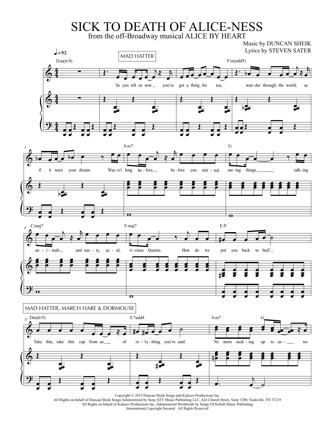 Duncan Sheik and Steven Sater Sick To Death Of Alice-ness (from Alice By Heart) sheet music notes and chords arranged for Piano & Vocal