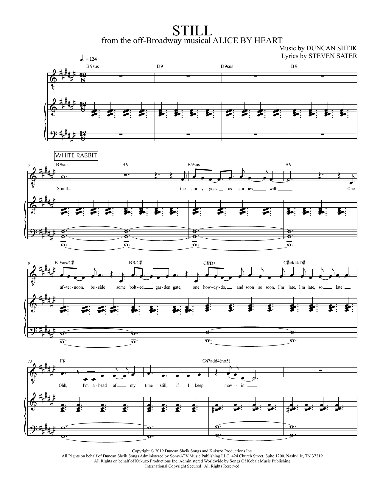 Duncan Sheik and Steven Sater Still (from Alice By Heart) sheet music notes and chords arranged for Piano & Vocal