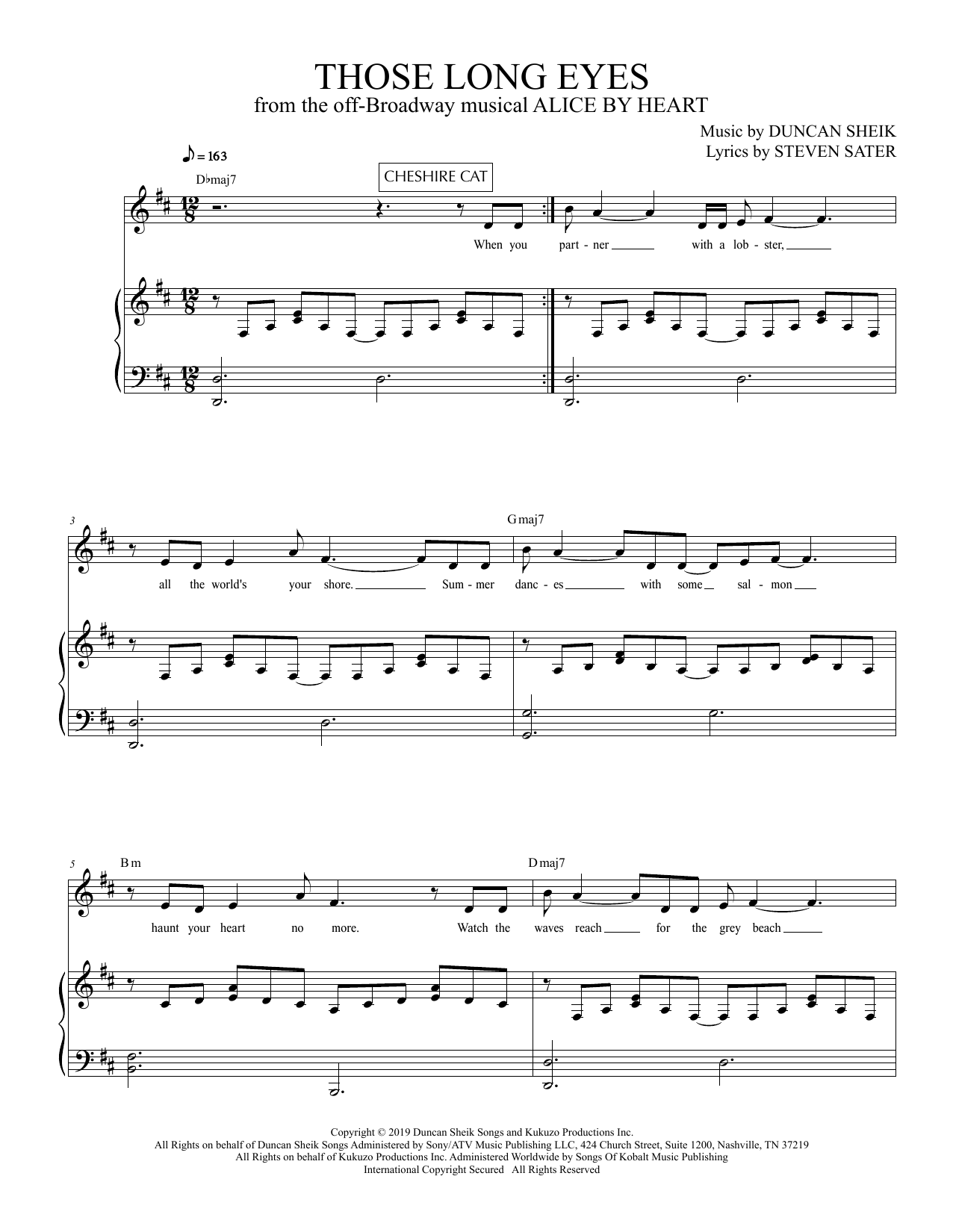 Duncan Sheik and Steven Sater Those Long Eyes (from Alice By Heart) sheet music notes and chords arranged for Piano & Vocal