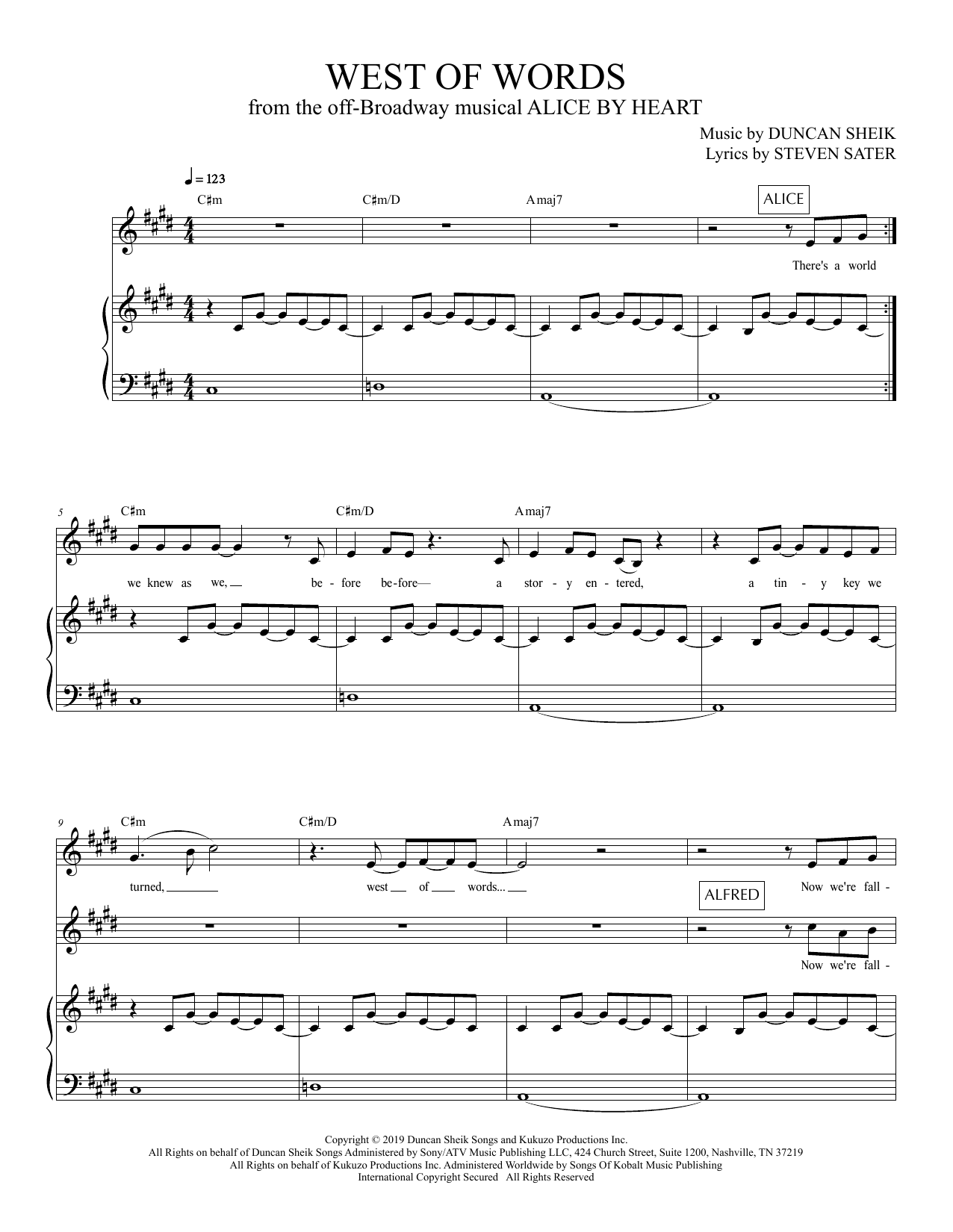 Duncan Sheik and Steven Sater West Of Words (from Alice By Heart) sheet music notes and chords arranged for Piano & Vocal