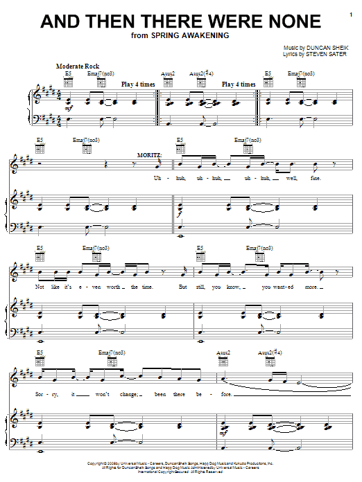 Duncan Sheik And Then There Were None sheet music notes and chords arranged for Piano, Vocal & Guitar Chords (Right-Hand Melody)