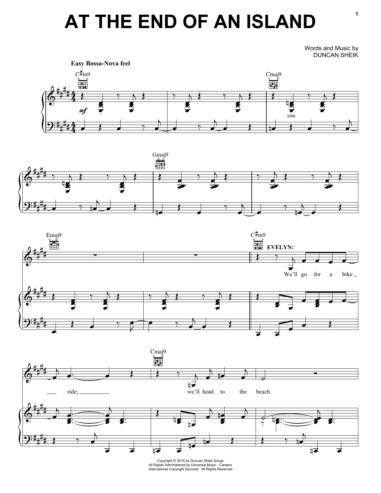 Duncan Sheik At The End Of An Island sheet music notes and chords arranged for Piano, Vocal & Guitar Chords (Right-Hand Melody)