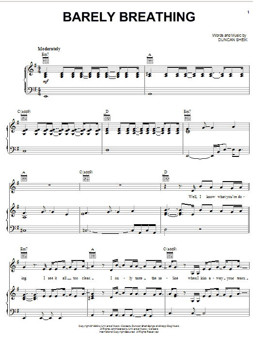 Duncan Sheik Barely Breathing sheet music notes and chords arranged for Tenor Sax Solo