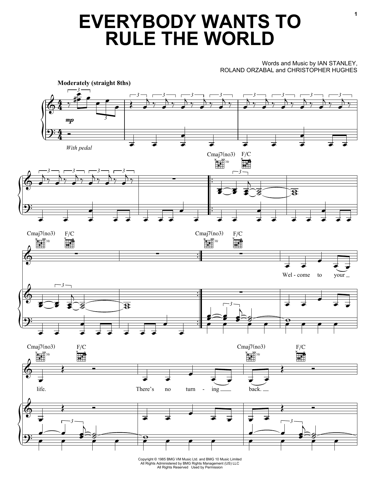 Duncan Sheik Everybody Wants To Rule The World sheet music notes and chords arranged for Piano, Vocal & Guitar Chords (Right-Hand Melody)