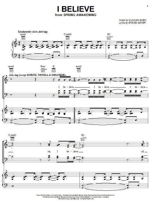 Duncan Sheik I Believe sheet music notes and chords arranged for Piano, Vocal & Guitar Chords (Right-Hand Melody)