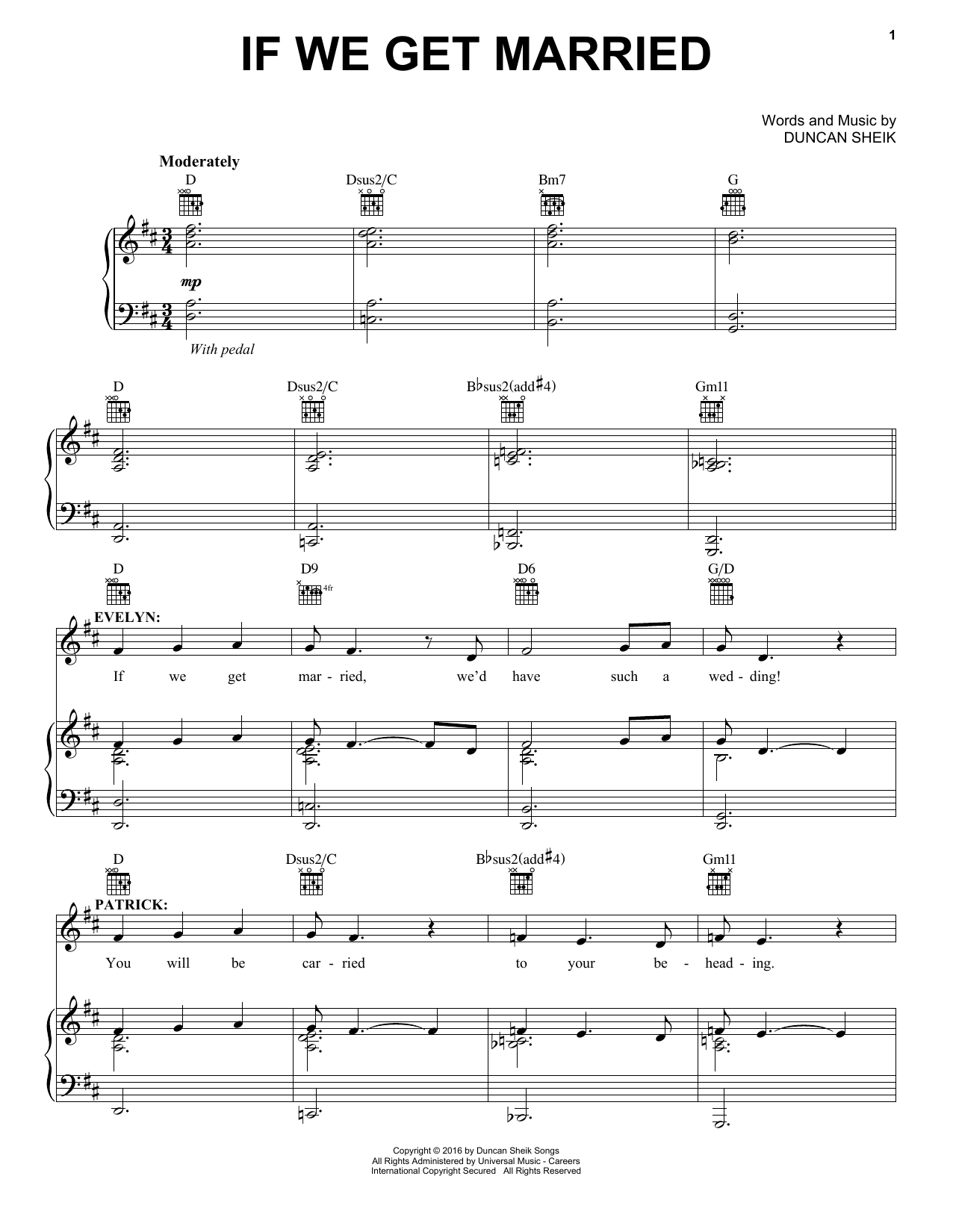 Duncan Sheik If We Get Married sheet music notes and chords arranged for Piano, Vocal & Guitar Chords (Right-Hand Melody)