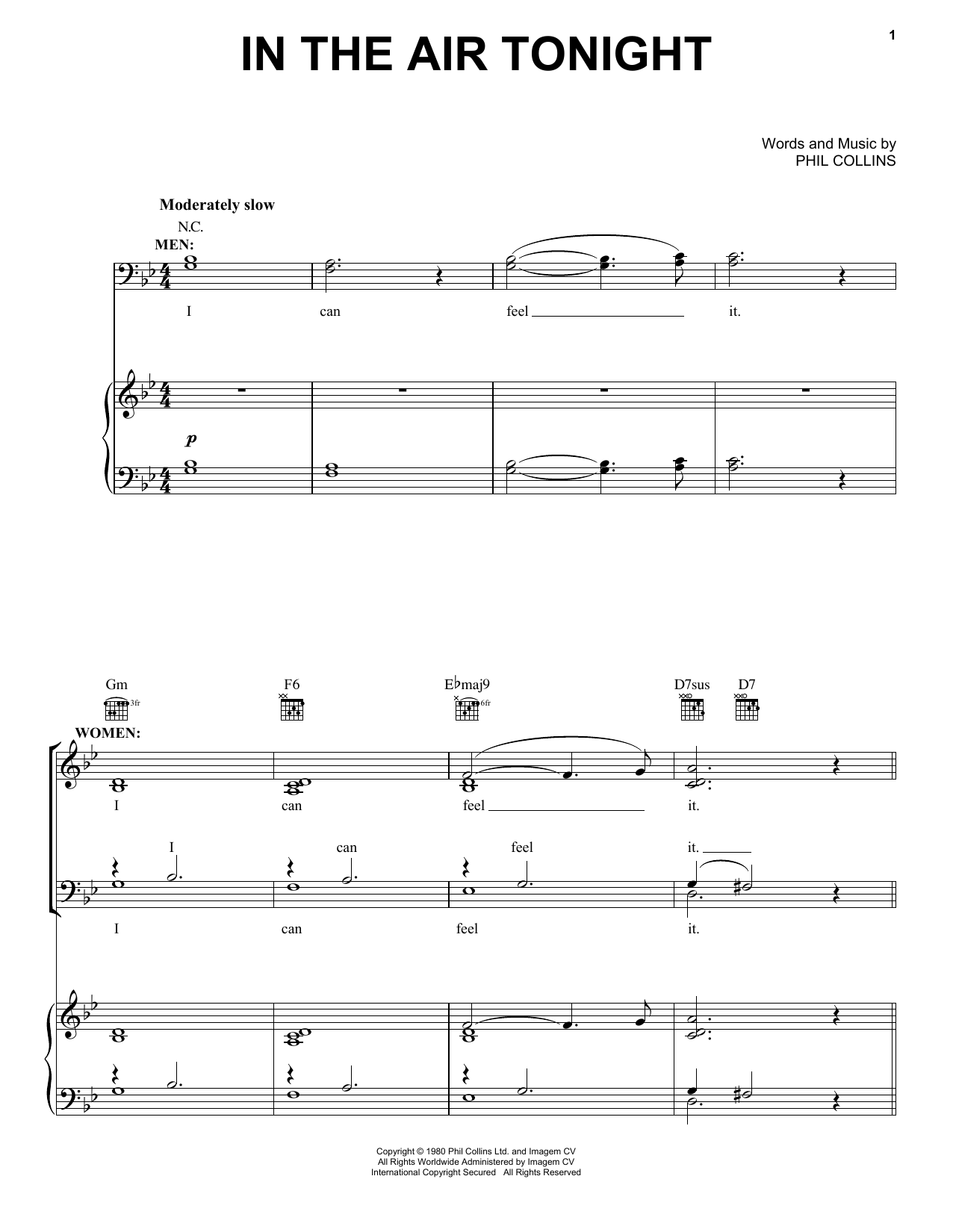 Duncan Sheik In The Air Tonight sheet music notes and chords arranged for Piano, Vocal & Guitar Chords (Right-Hand Melody)