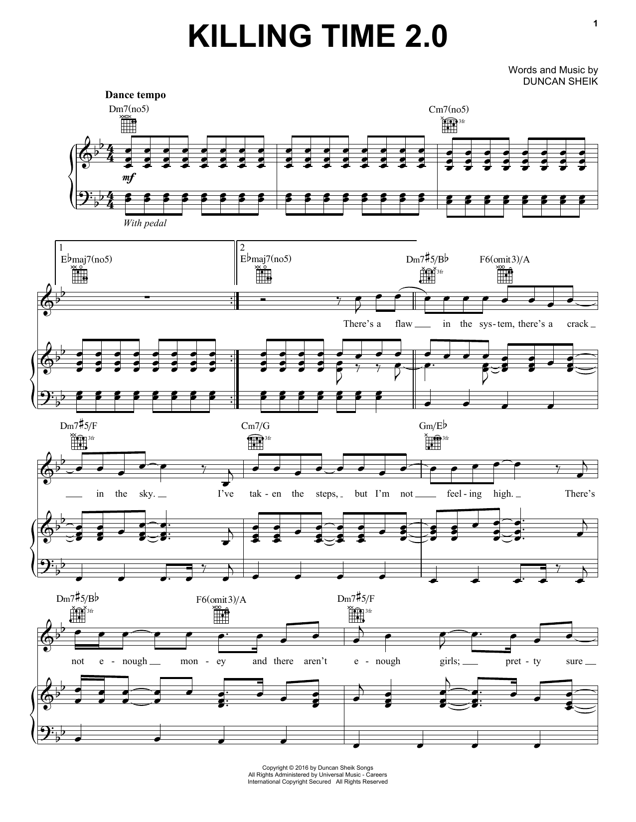 Duncan Sheik Killing Time 2.0 sheet music notes and chords arranged for Piano, Vocal & Guitar Chords (Right-Hand Melody)