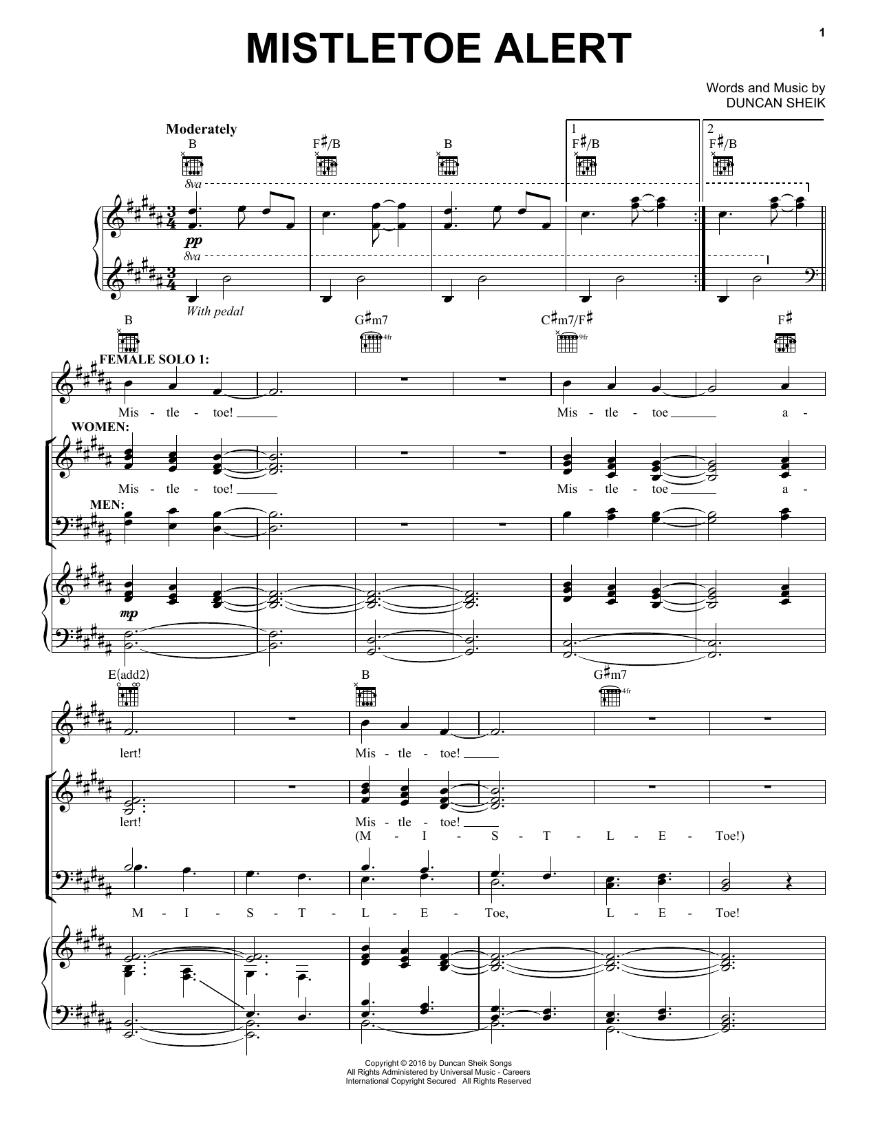 Duncan Sheik Mistletoe Alert sheet music notes and chords arranged for Piano, Vocal & Guitar Chords (Right-Hand Melody)