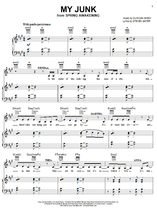 Duncan Sheik My Junk sheet music notes and chords arranged for Piano, Vocal & Guitar Chords (Right-Hand Melody)
