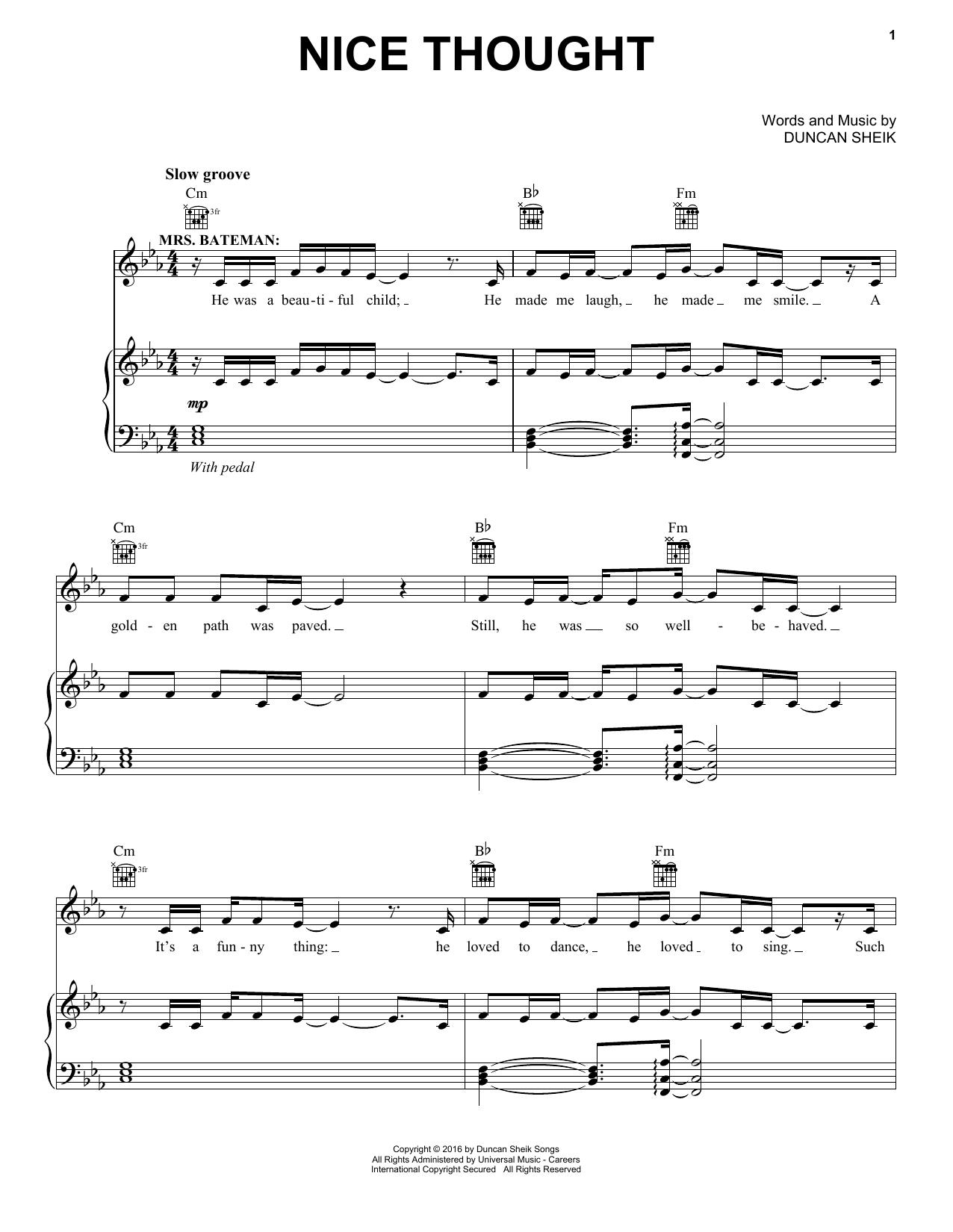 Duncan Sheik Nice Thought sheet music notes and chords arranged for Piano, Vocal & Guitar Chords (Right-Hand Melody)