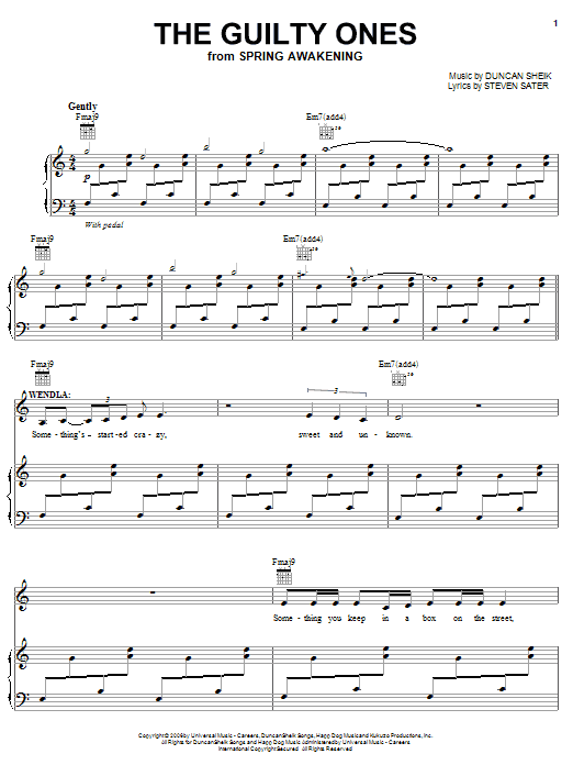 Duncan Sheik The Guilty Ones sheet music notes and chords arranged for Piano, Vocal & Guitar Chords (Right-Hand Melody)