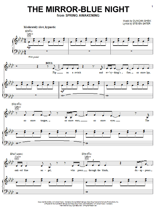 Duncan Sheik The Mirror-Blue Night sheet music notes and chords arranged for Piano, Vocal & Guitar Chords (Right-Hand Melody)