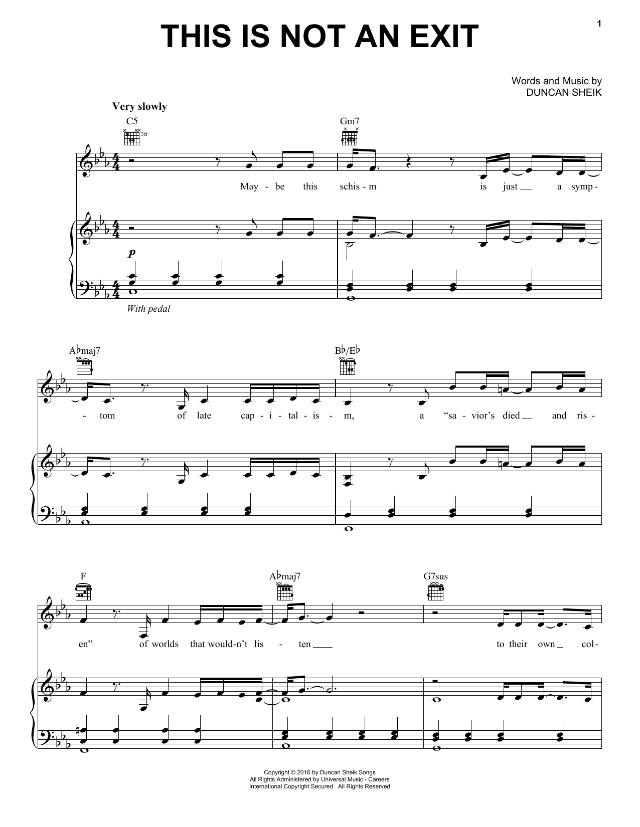 Duncan Sheik This Is Not An Exit sheet music notes and chords arranged for Piano, Vocal & Guitar Chords (Right-Hand Melody)