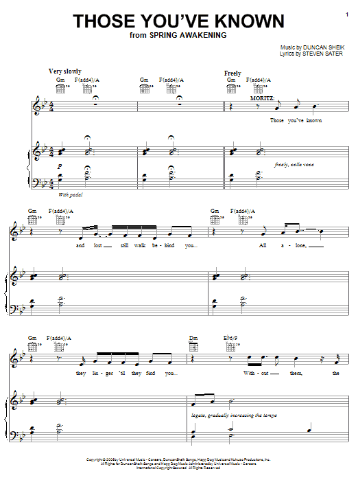 Duncan Sheik Those You've Known sheet music notes and chords arranged for Piano, Vocal & Guitar Chords (Right-Hand Melody)