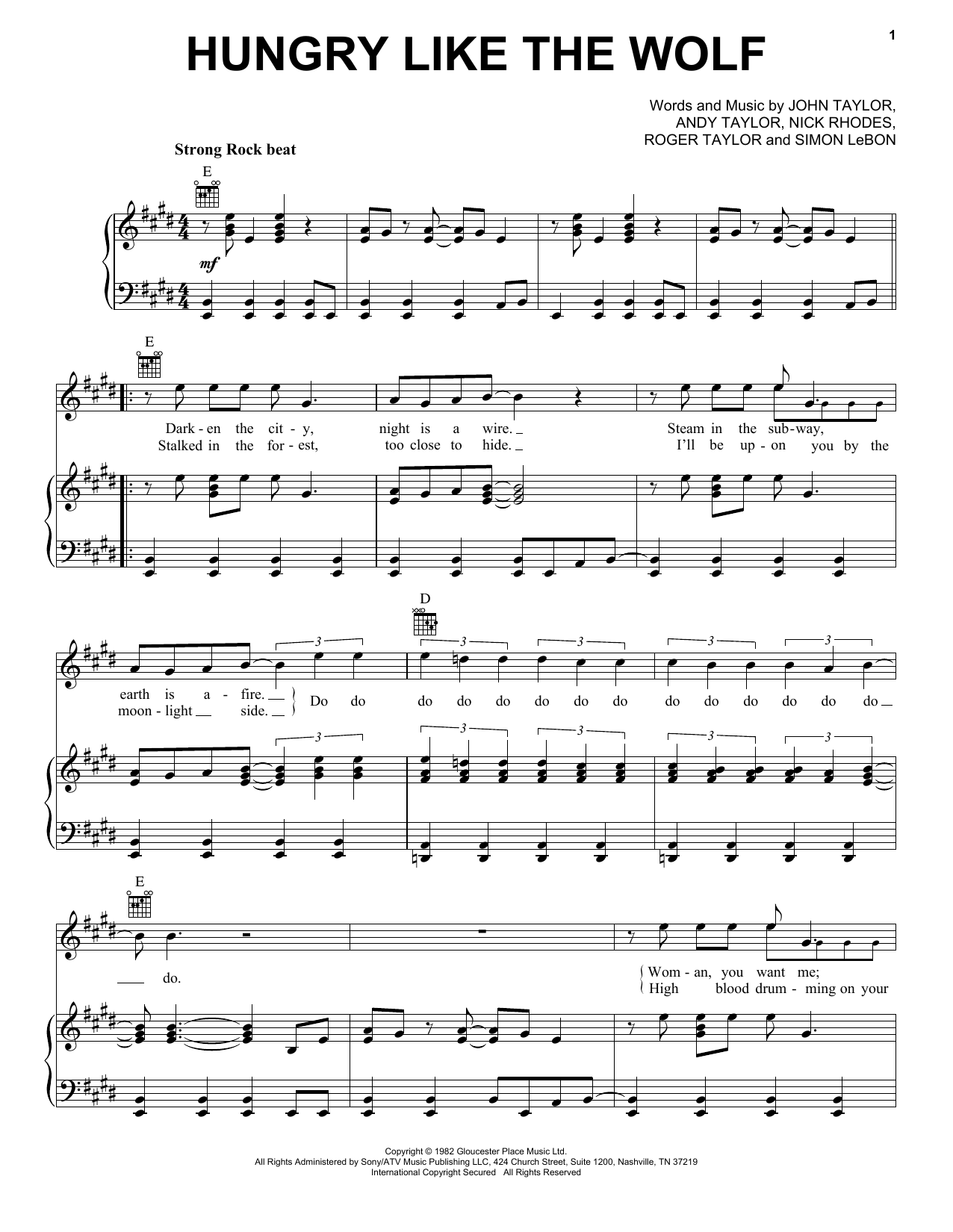 Duran Duran Hungry Like The Wolf sheet music notes and chords arranged for Easy Bass Tab