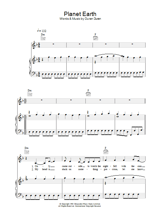 Duran Duran Planet Earth sheet music notes and chords arranged for Piano, Vocal & Guitar Chords (Right-Hand Melody)
