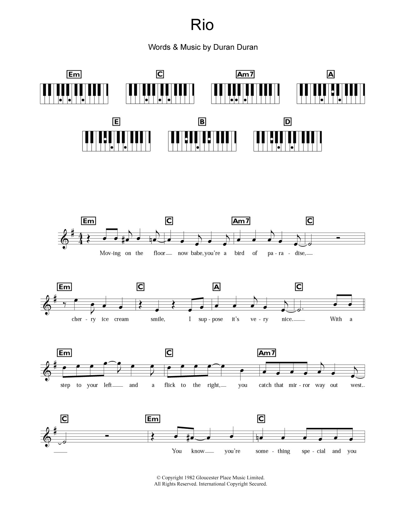 Duran Duran Rio sheet music notes and chords arranged for Guitar Chords/Lyrics