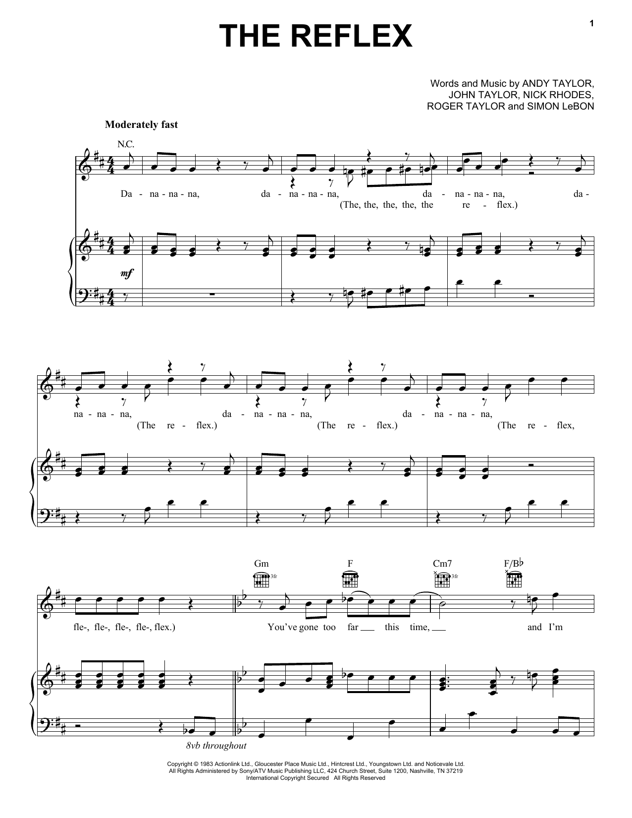 Duran Duran The Reflex sheet music notes and chords arranged for Piano, Vocal & Guitar Chords (Right-Hand Melody)