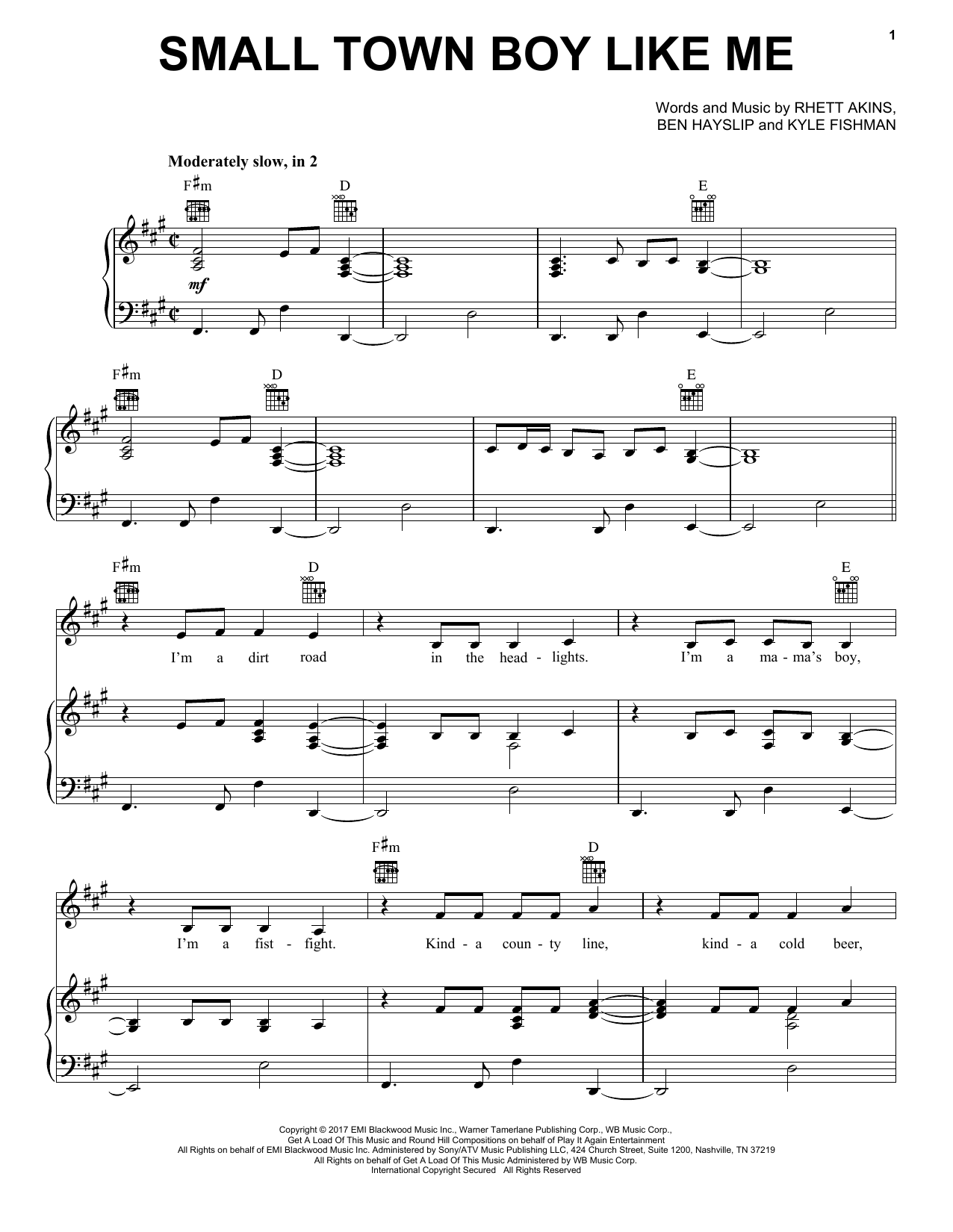 Dustin Lynch Small Town Boy Like Me sheet music notes and chords arranged for Piano, Vocal & Guitar Chords (Right-Hand Melody)