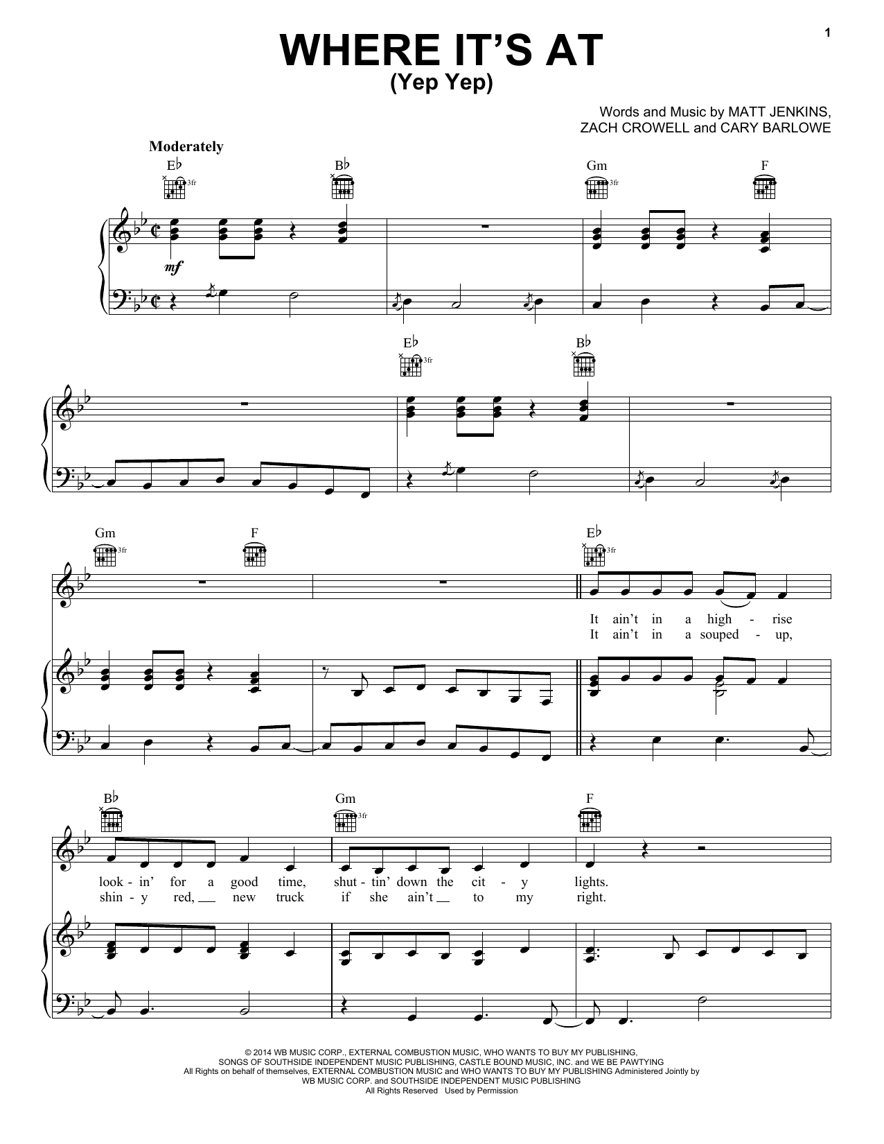 Dustin Lynch Where It's At (Yep Yep) sheet music notes and chords arranged for Piano, Vocal & Guitar Chords (Right-Hand Melody)