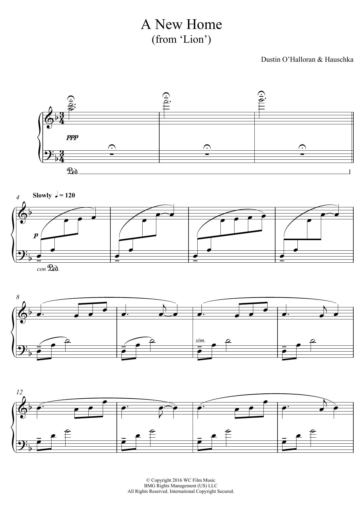 Dustin O'Halloran A New Home (from 'Lion') sheet music notes and chords arranged for Piano Solo