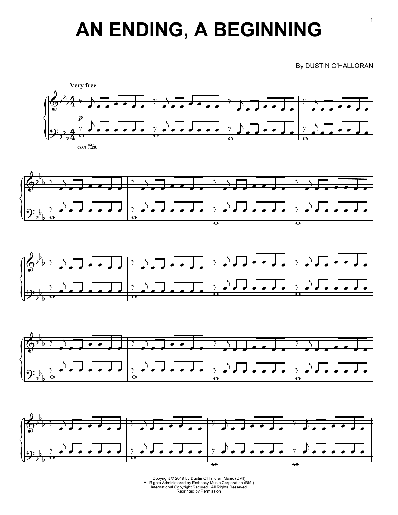 Dustin O'Halloran An Ending, A Beginning sheet music notes and chords arranged for Piano Solo