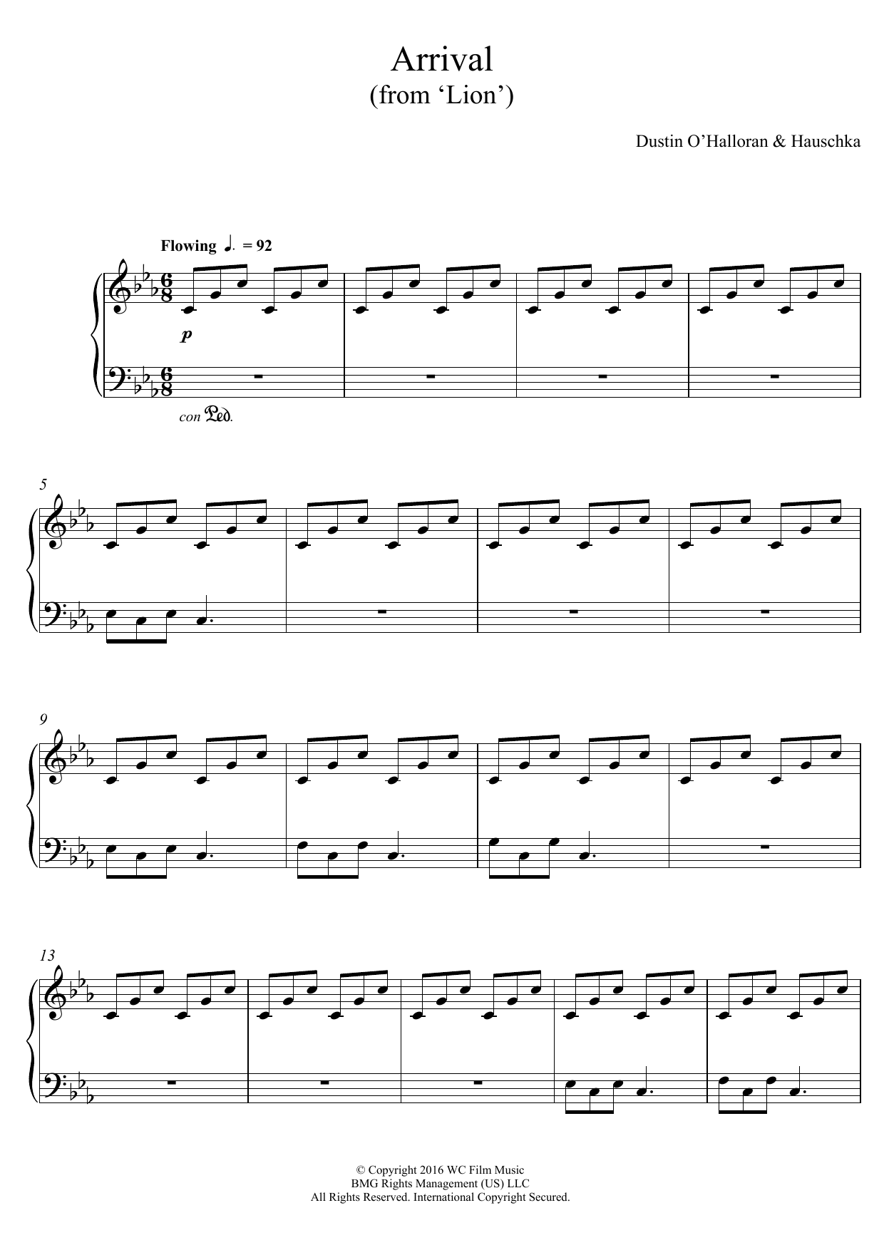 Dustin O'Halloran Arrival (from Lion) sheet music notes and chords arranged for Piano Solo