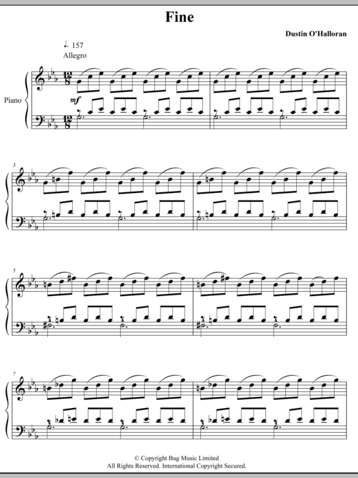 Dustin O'Halloran Fine sheet music notes and chords arranged for Piano Solo
