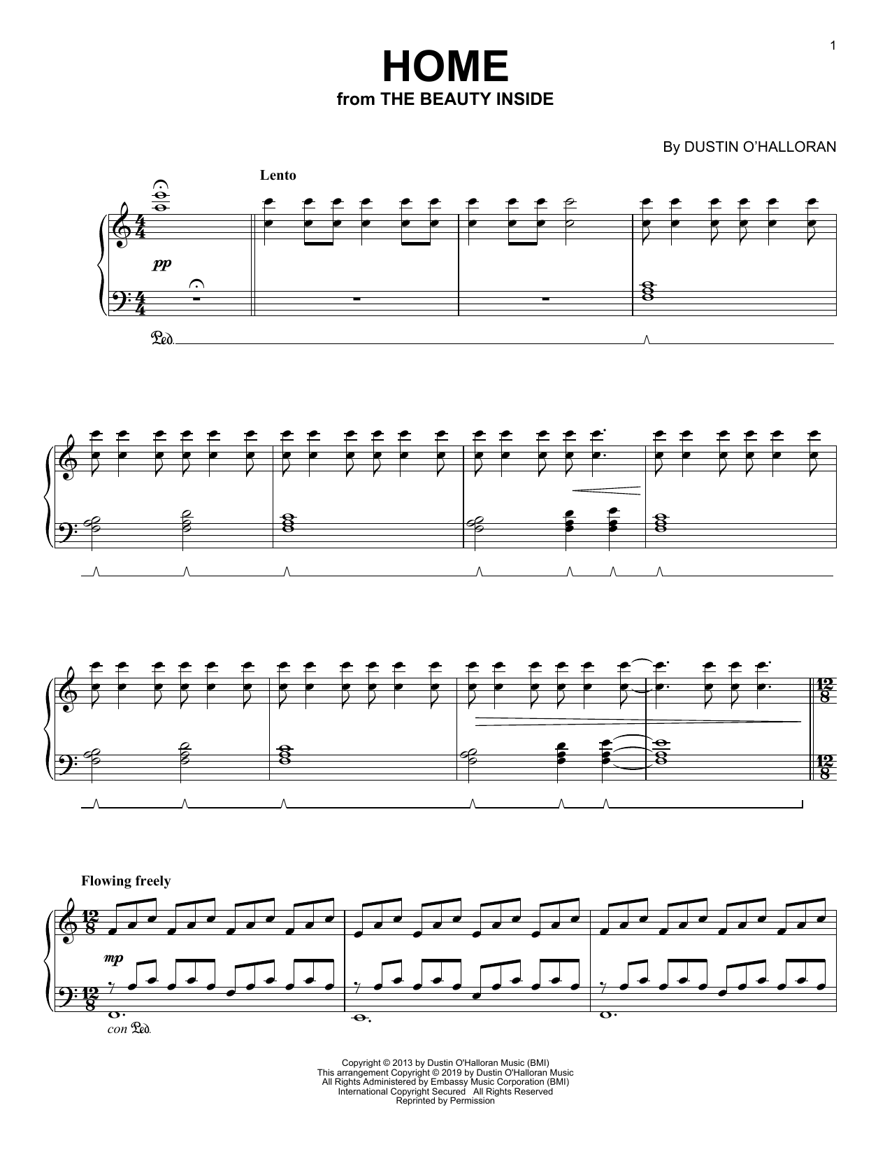 Dustin O'Halloran Home (from The Beauty Inside) sheet music notes and chords arranged for Piano Solo