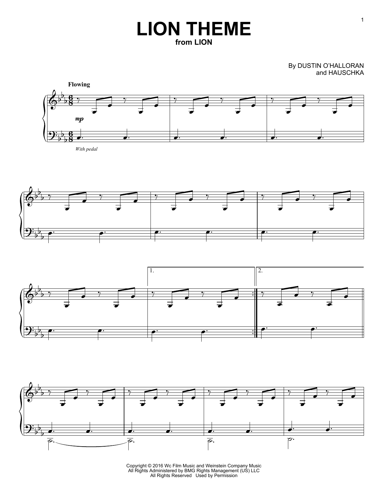 Dustin O'Halloran Lion Theme (from Lion) sheet music notes and chords arranged for Easy Piano