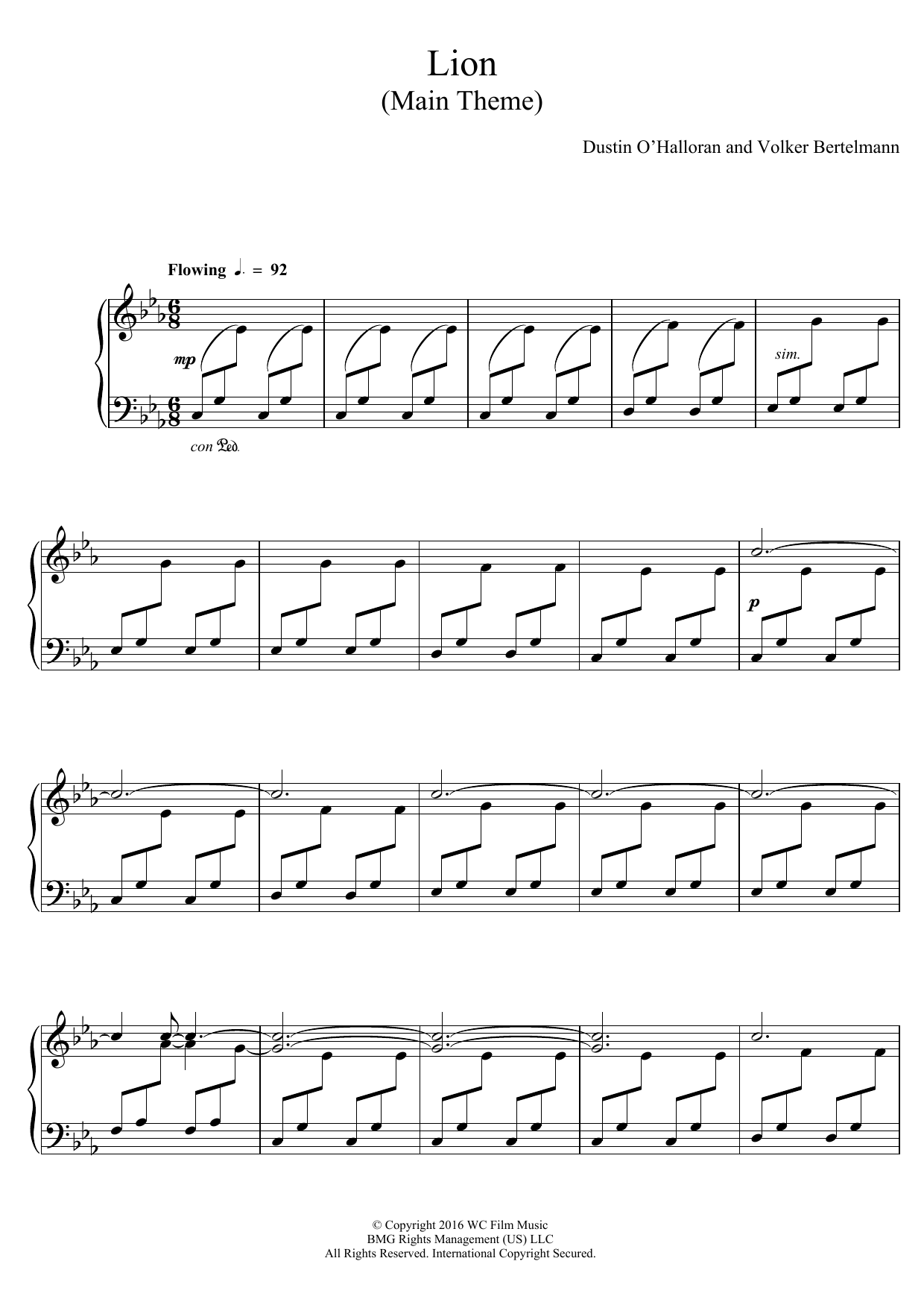 Dustin O'Halloran Main Theme (from Lion) sheet music notes and chords arranged for Piano Solo