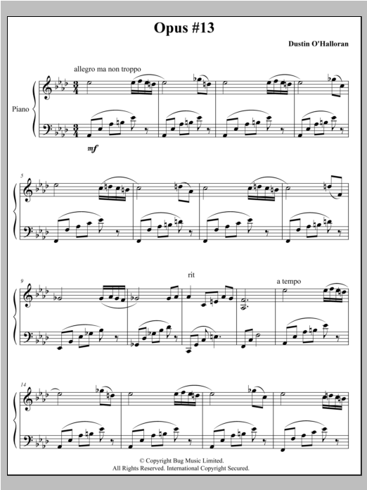 Dustin O'Halloran Opus 13 sheet music notes and chords arranged for Piano Solo